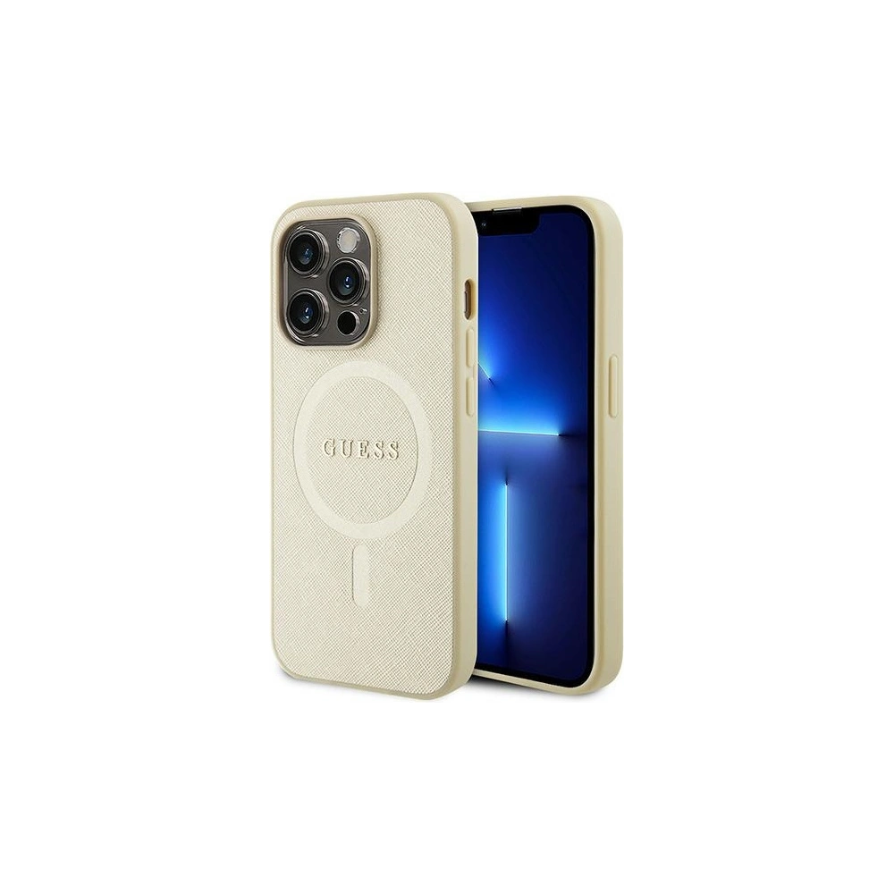 Etui Guess GUHMP15LPSAHMCB Apple iPhone 15 Pro hardcase Saffiano MagSafe złoty/gold