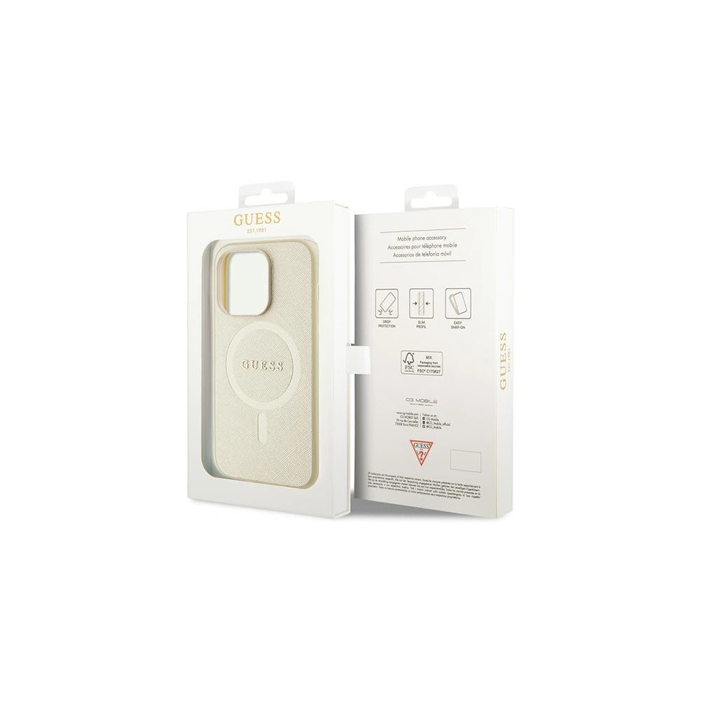 Etui Guess GUHMP15LPSAHMCB Apple iPhone 15 Pro hardcase Saffiano MagSafe złoty/gold