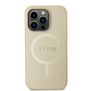 Buy Guess GUHMP15XPSAHMCB Apple iPhone 15 Pro Max hardcase Saffiano MagSafe gold - GUE2945 - {ean13} - Home Screen Store Europe