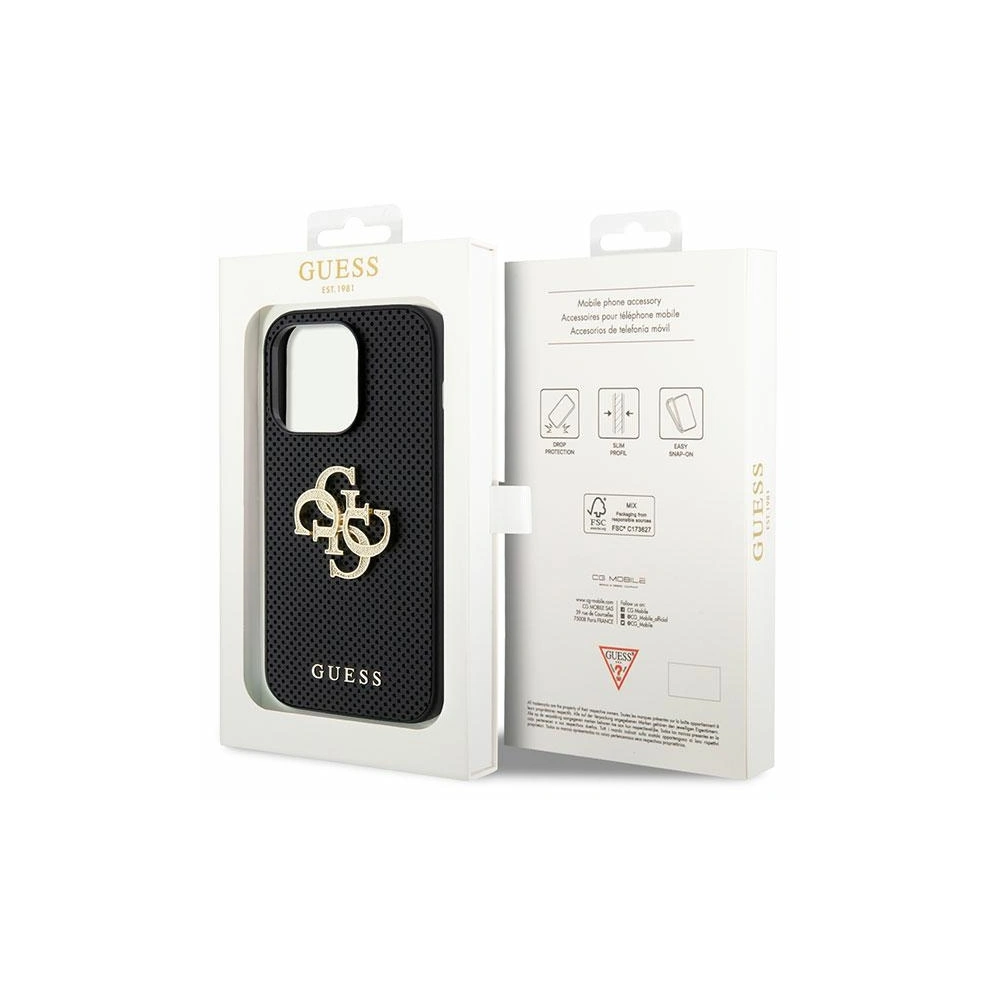 Etui Guess GUHCP15LPSP4LGK Apple iPhone 15 Pro hardcase Leather Perforated 4G Glitter Logo czarny/black
