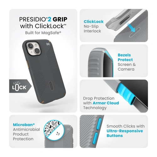 Kup Etui Speck Presidio2 Grip ClickLock & MagSafe Apple iPhone 15 (Charcoal Grey/Cool Bronze) - SPK559 - {ean13} - Sklep Home Screen