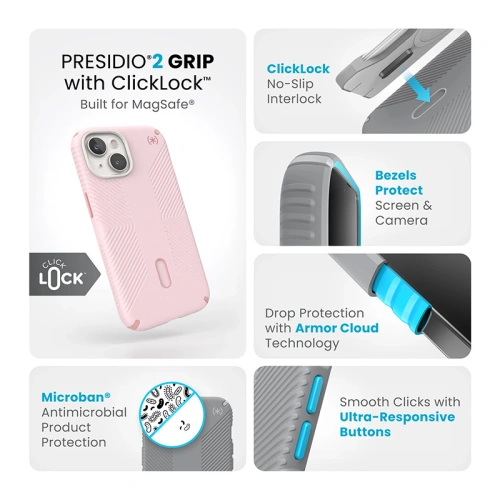 Kup Case Speck Presidio2 Grip ClickLock & MagSafe für Apple iPhone 15 (Nimbus Pink/Dahlia Pink) - SPK561 - {ean13} - Sklep Home Screen