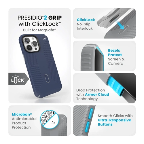 Kup Case Speck Presidio2 Grip ClickLock & MagSafe Apple iPhone 15 Pro Max (Küstenblau/Staubgrau) - SPK567 - {ean13} - Sklep Home Screen