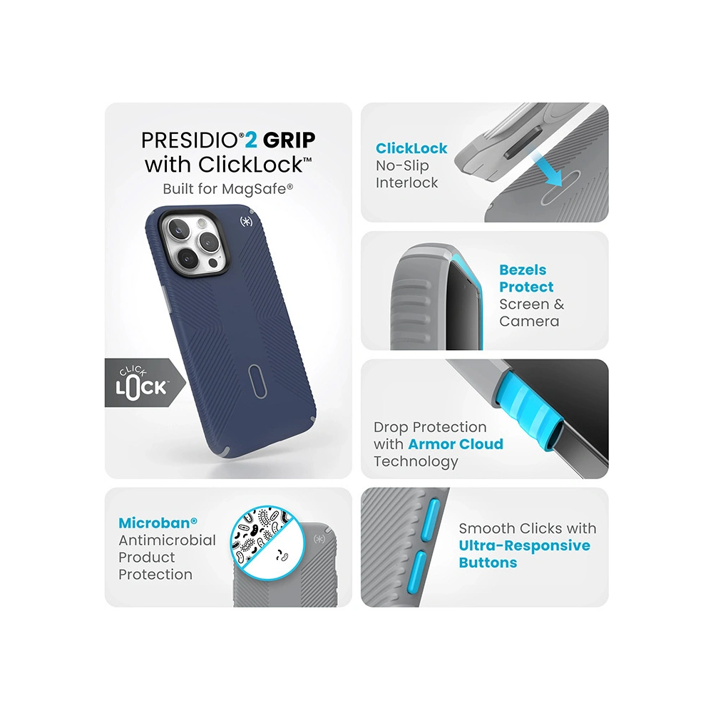 Etui Speck Presidio2 Grip ClickLock & MagSafe Apple iPhone 15 Pro Max (Coastal Blue/Dust Grey)
