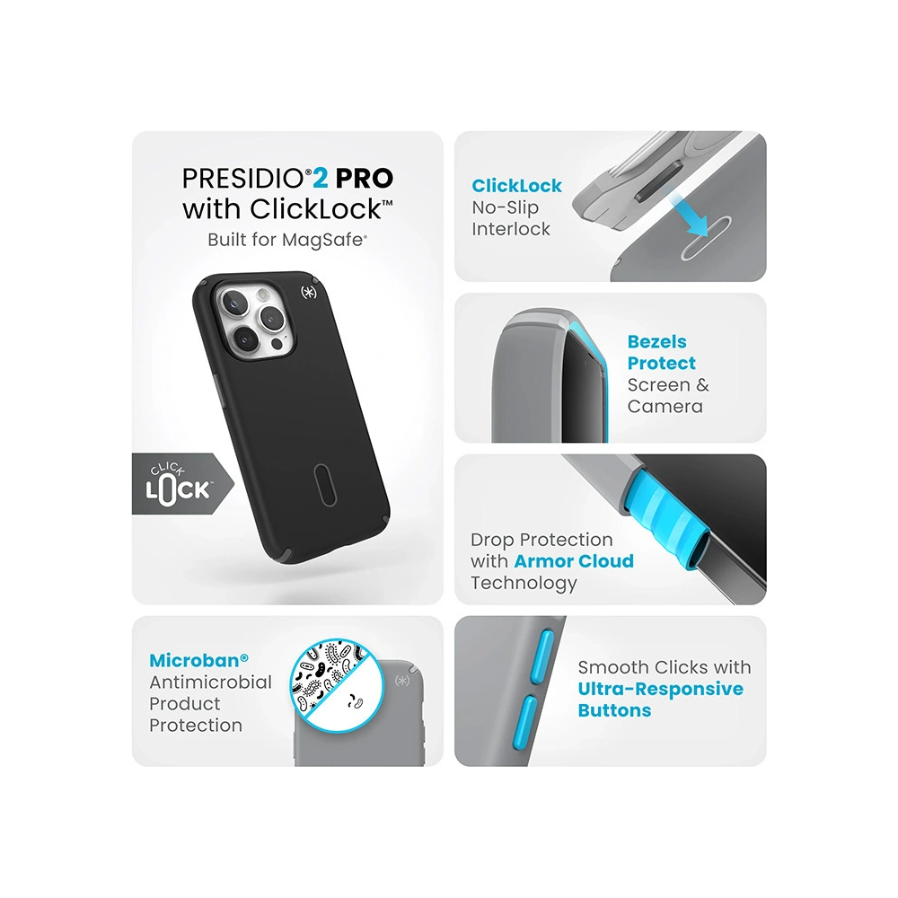 Etui Speck Presidio2 Pro ClickLock & MagSafe Apple iPhone 15 Pro (Black/Slate Grey/White)