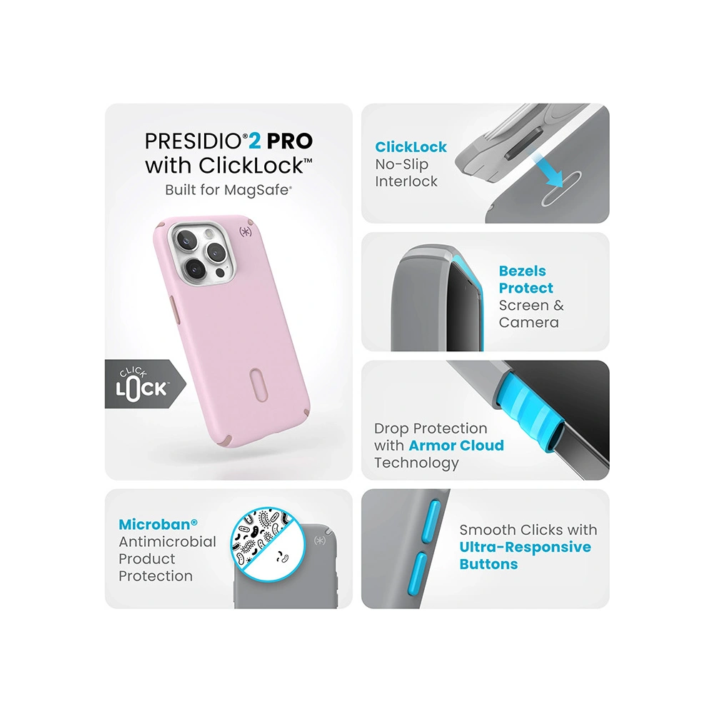 Etui Speck Presidio2 Pro ClickLock & MagSafe Apple iPhone 15 Pro (Soft Lilac/Carnation Petal)