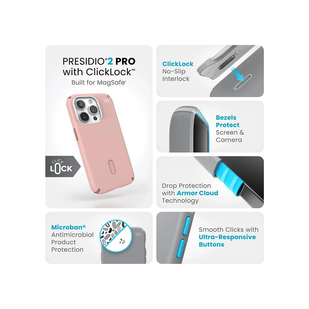 Etui Speck Presidio2 Pro ClickLock & MagSafe Apple iPhone 15 Pro (Dahlia Pink/Rose Copper)
