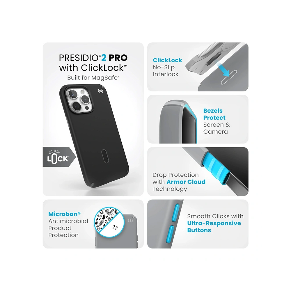 Etui Speck Presidio2 Pro ClickLock & MagSafe Apple iPhone 15 Pro Max (Black/Slate Grey/White)