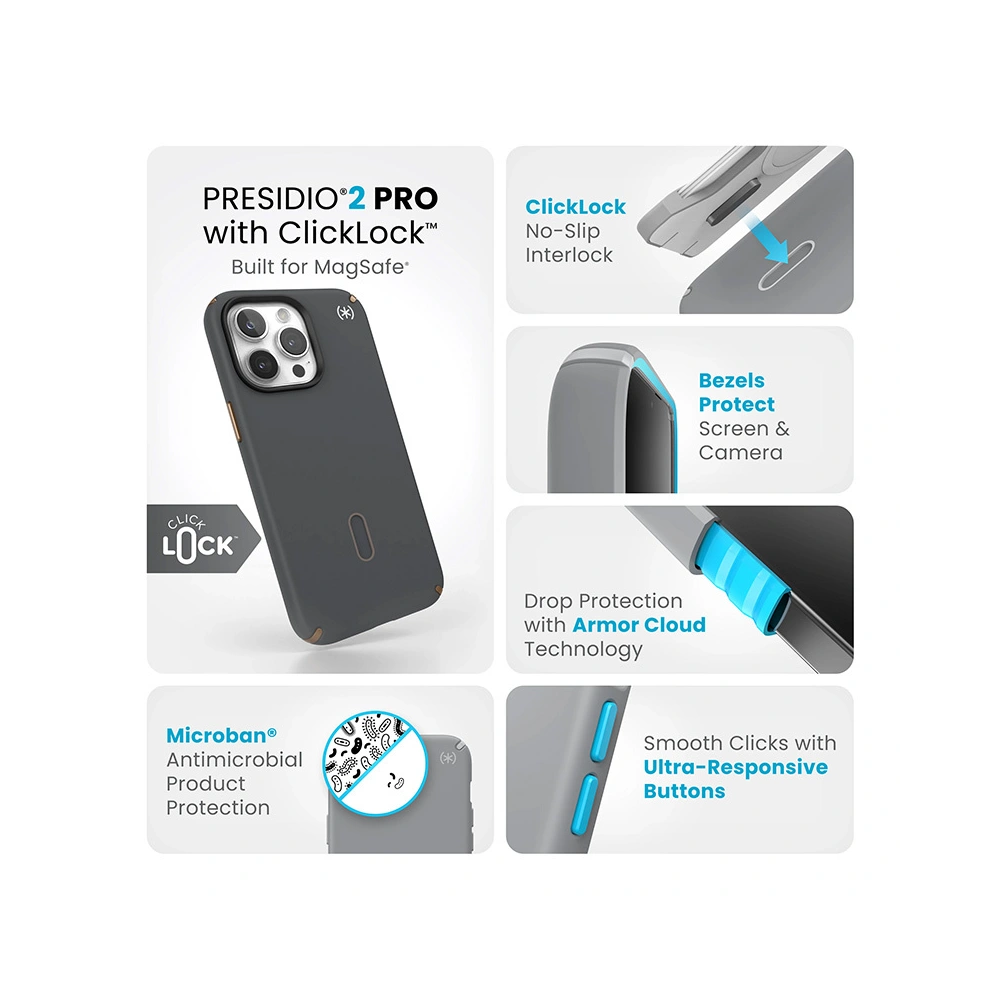 Etui Speck Presidio2 Pro ClickLock & MagSafe Apple iPhone 15 Pro Max (Charcoal Grey/Cool Bronze)