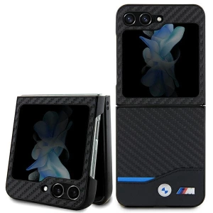 Kup BMW Samsung Husă BMHCZF522NBCK Galaxy Z Flip5 Leather Carbon negru/negru - BMW510 - {ean13} - Sklep Home Screen
