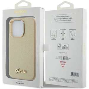 Etui Guess GUHCP15LPGMCSD Apple iPhone 15 Pro hardcase Glitter Glossy Script złoty/light gold
