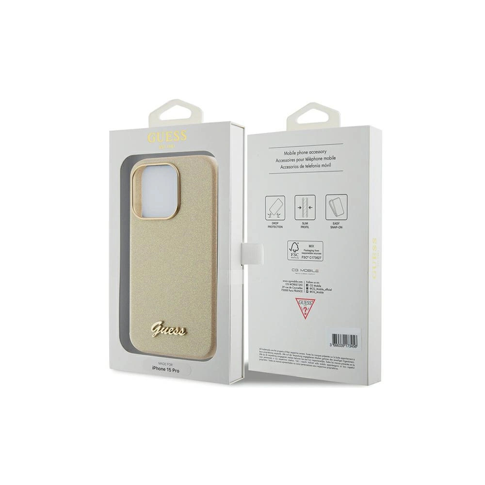 Etui Guess GUHCP15LPGMCSD Apple iPhone 15 Pro hardcase Glitter Glossy Script złoty/light gold