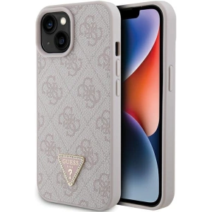 Etui Guess GUHCP15SP4TDPP Apple iPhone 15 hardcase Leather 4G Triangle Strass różowy/pink