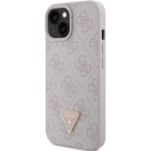 Etui Guess GUHCP15SP4TDPP Apple iPhone 15 hardcase Leather 4G Triangle Strass różowy/pink