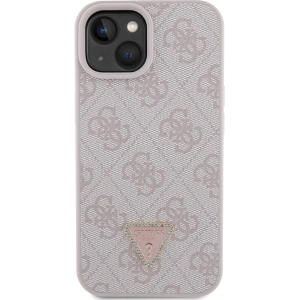 Etui Guess GUHCP15SP4TDPP Apple iPhone 15 hardcase Leather 4G Triangle Strass różowy/pink