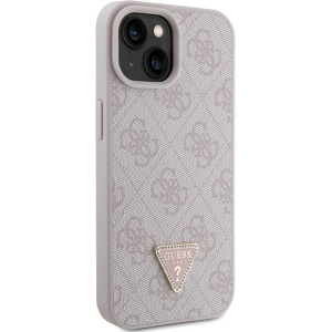 Etui Guess GUHCP15SP4TDPP Apple iPhone 15 hardcase Leather 4G Triangle Strass różowy/pink