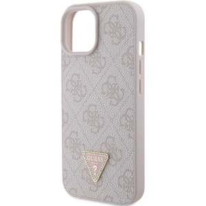 Etui Guess GUHCP15SP4TDPP Apple iPhone 15 hardcase Leather 4G Triangle Strass różowy/pink