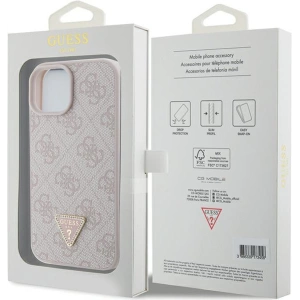 Etui Guess GUHCP15SP4TDPP Apple iPhone 15 hardcase Leather 4G Triangle Strass różowy/pink