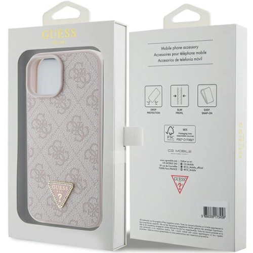 Kup Etui Guess GUHCP15SP4TDPP Apple iPhone 15 hardcase Leather 4G Triangle Strass różowy/pink - GUE2960 - {ean13} - Sklep Home Screen