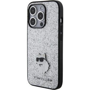 Etui Karl Lagerfeld KLHCP15LGCNPSG Apple iPhone 15 Pro hardcase Fixed Glitter Choupette Logo Metal Pin srebrny/silver