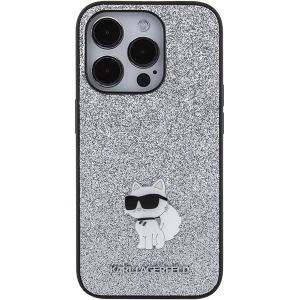Etui Karl Lagerfeld KLHCP15LGCNPSG Apple iPhone 15 Pro hardcase Fixed Glitter Choupette Logo Metal Pin srebrny/silver