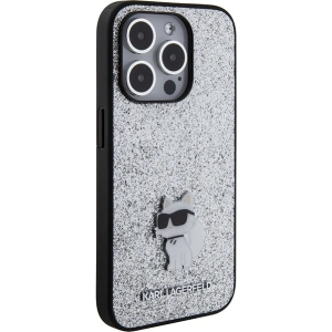 Etui Karl Lagerfeld KLHCP15LGCNPSG Apple iPhone 15 Pro hardcase Fixed Glitter Choupette Logo Metal Pin srebrny/silver