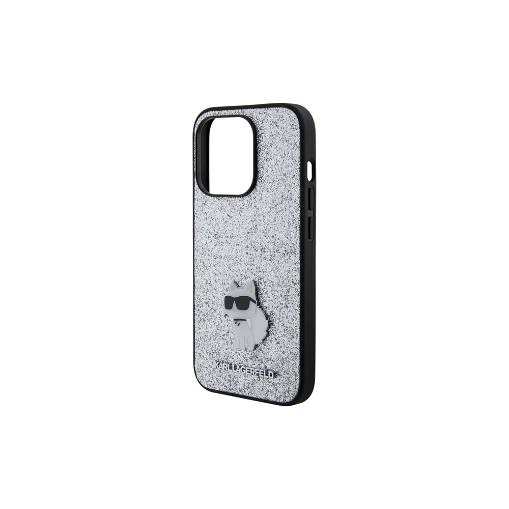 Etui Karl Lagerfeld KLHCP15LGCNPSG Apple iPhone 15 Pro hardcase Fixed Glitter Choupette Logo Metal Pin srebrny/silver