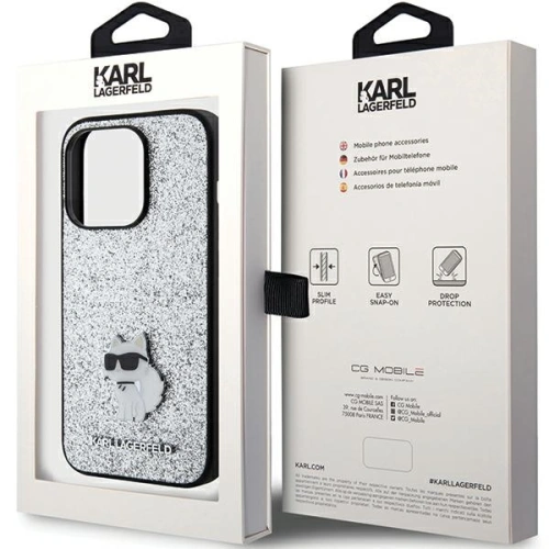 Kup Etui Karl Lagerfeld KLHCP15LGCNPSG Apple iPhone 15 Pro hardcase Fixed Glitter Choupette Logo Metal Pin srebrny/silver - KLD1715 - {ean13} - Sklep Home Screen