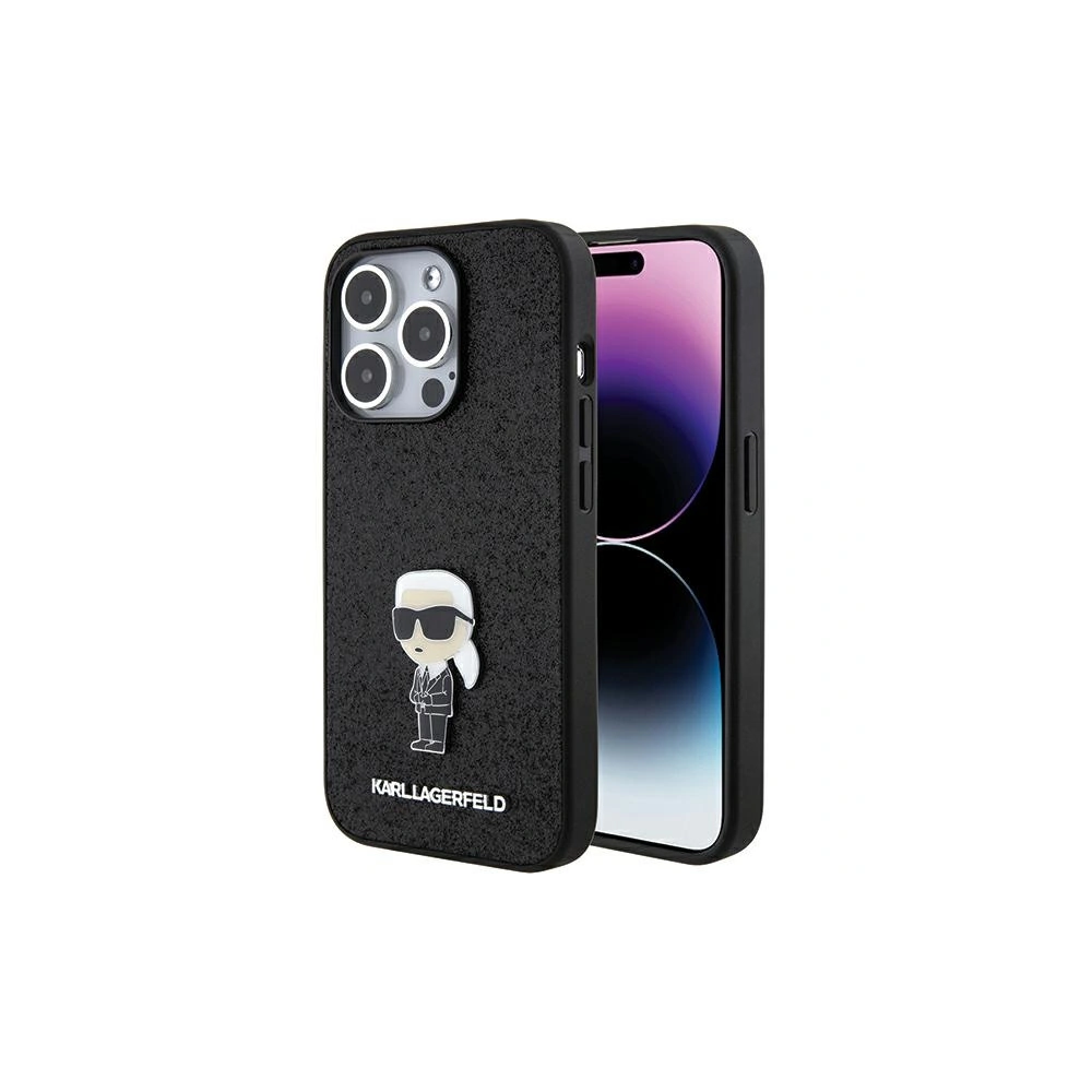 Etui Karl Lagerfeld KLHCP15LGKNPSK Apple iPhone 15 Pro hardcase Fixed Glitter Ikonik Logo Metal Pin czarny/black
