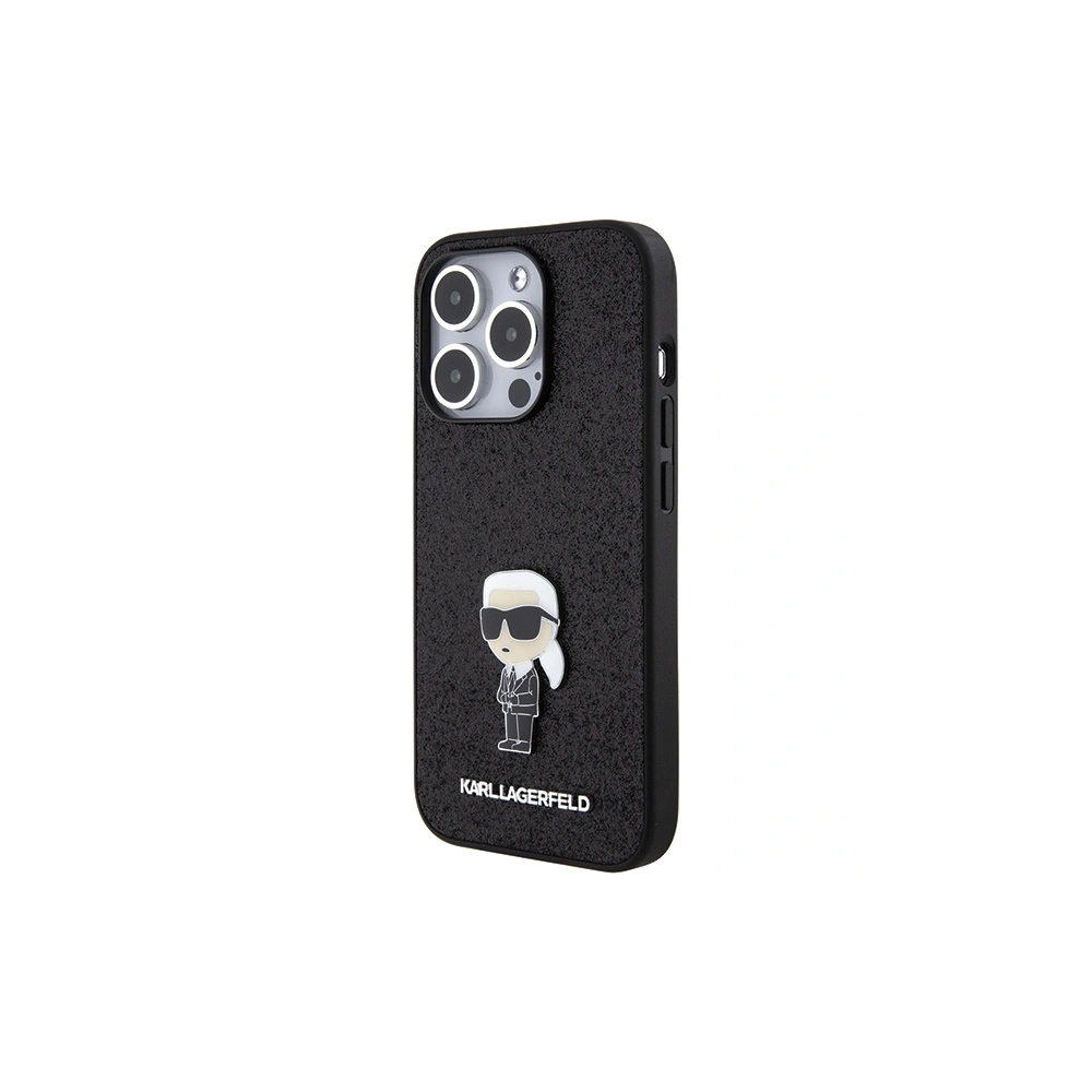 Etui Karl Lagerfeld KLHCP15LGKNPSK Apple iPhone 15 Pro hardcase Fixed Glitter Ikonik Logo Metal Pin czarny/black