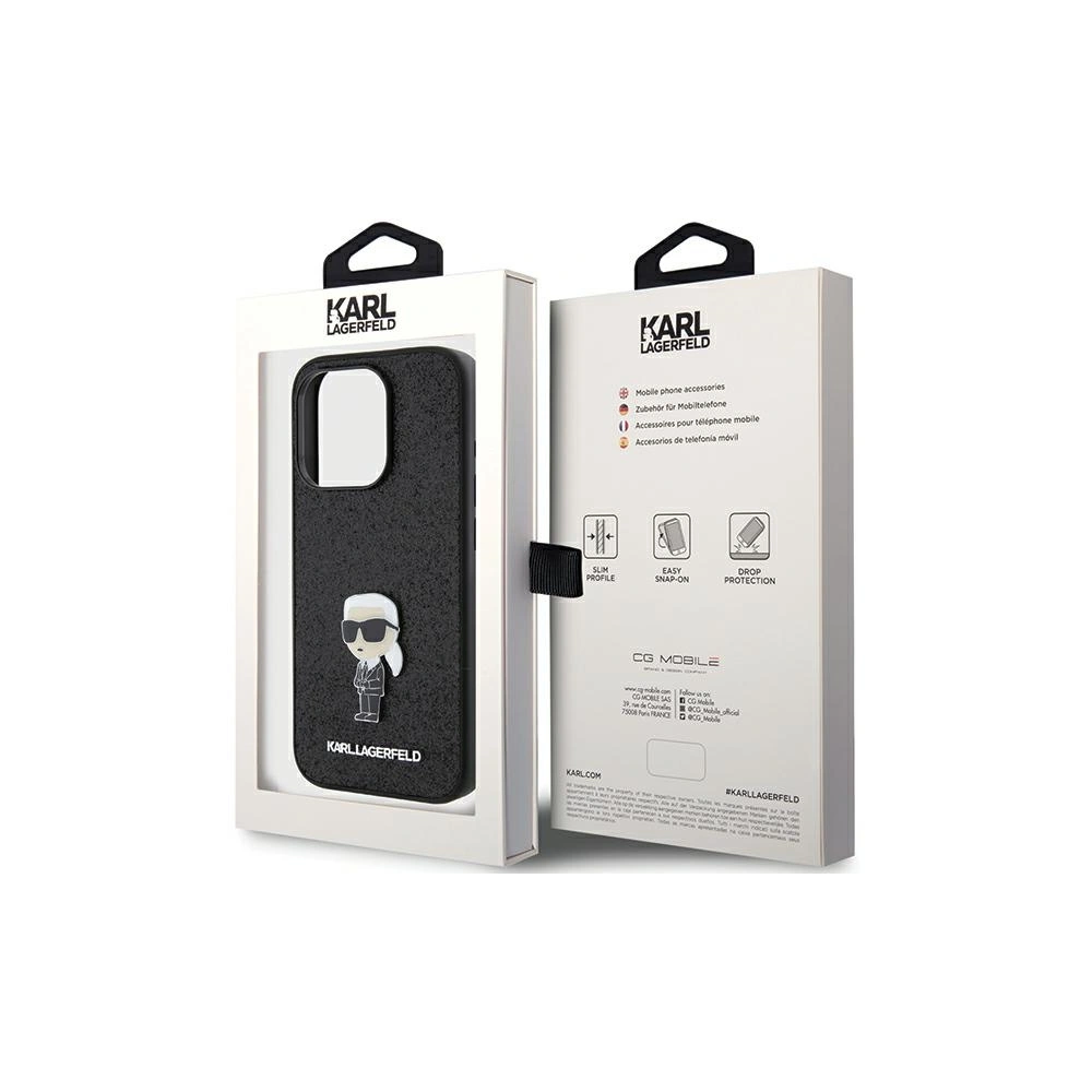 Etui Karl Lagerfeld KLHCP15LGKNPSK Apple iPhone 15 Pro hardcase Fixed Glitter Ikonik Logo Metal Pin czarny/black