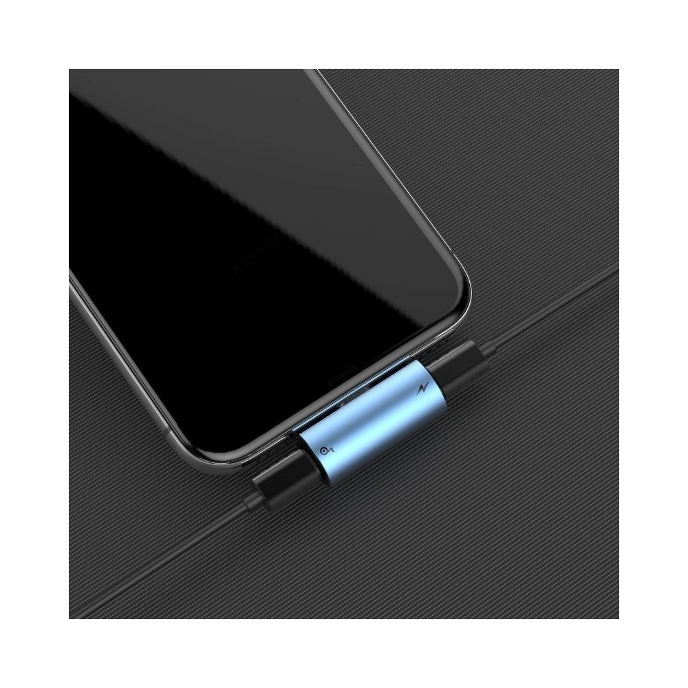 Adapter Audio Baseus L46 Lightning do 2x Lightning (niebieski)