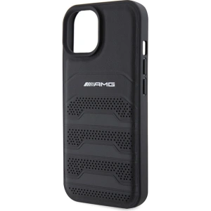 Etui AMG AMHCP15SGSEBK Apple iPhone 15 kemény tok Bőr Dombornyomott Csíkok fekete/black