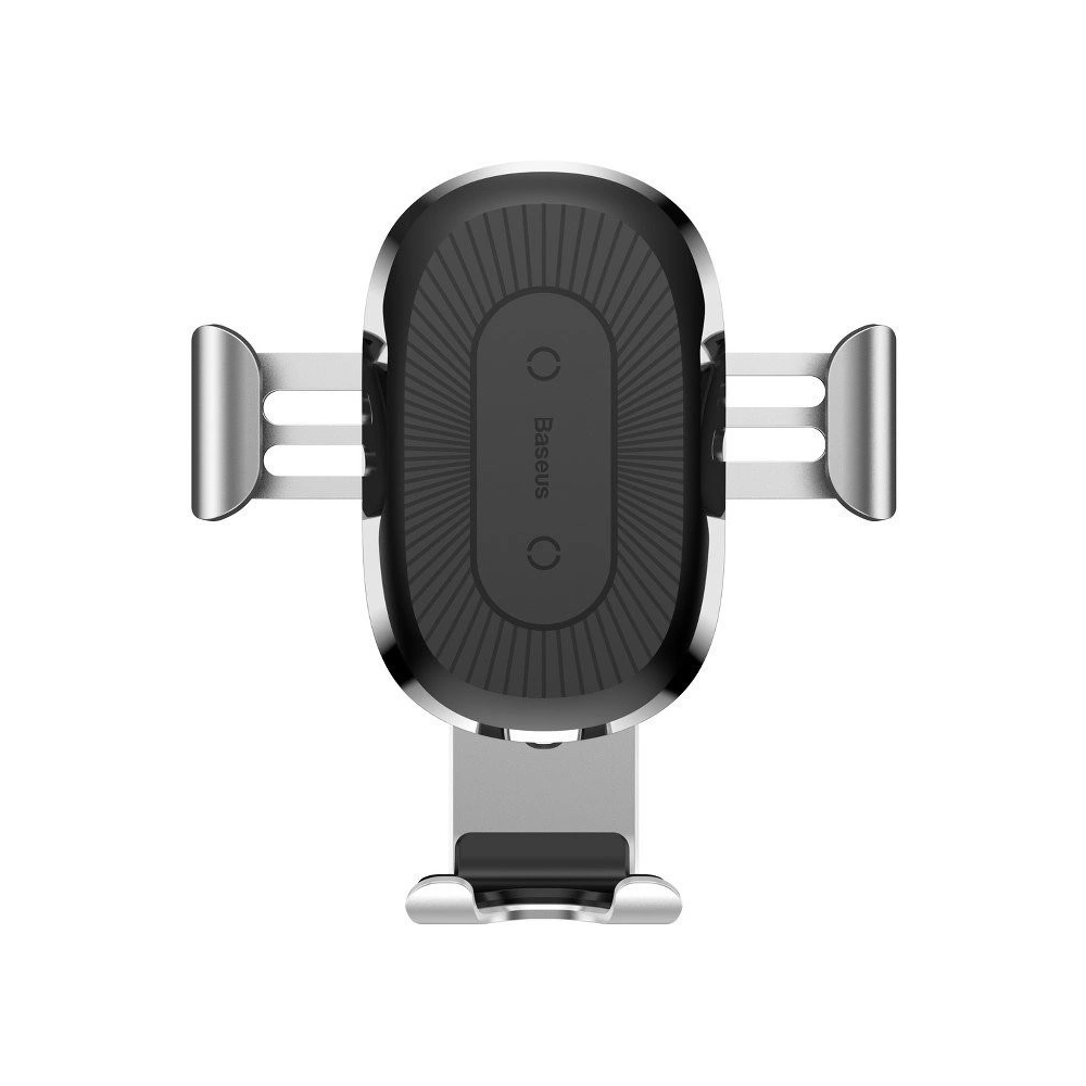 Samochodowy uchwyt grawitacyjny do kratki Baseus z ładowarką indukcyjną Qi (srebrny)