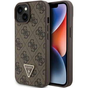Etui Guess GUHCP15SP4TDPW Apple iPhone 15 hardcase Leather 4G Triangle Strass brązowy/brown