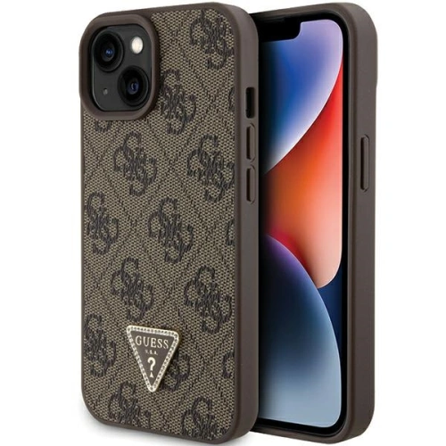 Buy Guess GUHCP15SP4TDPW Apple iPhone 15 hardcase Leather 4G Triangle Strass brown - GUE2961 - {ean13} - Home Screen Store Europe