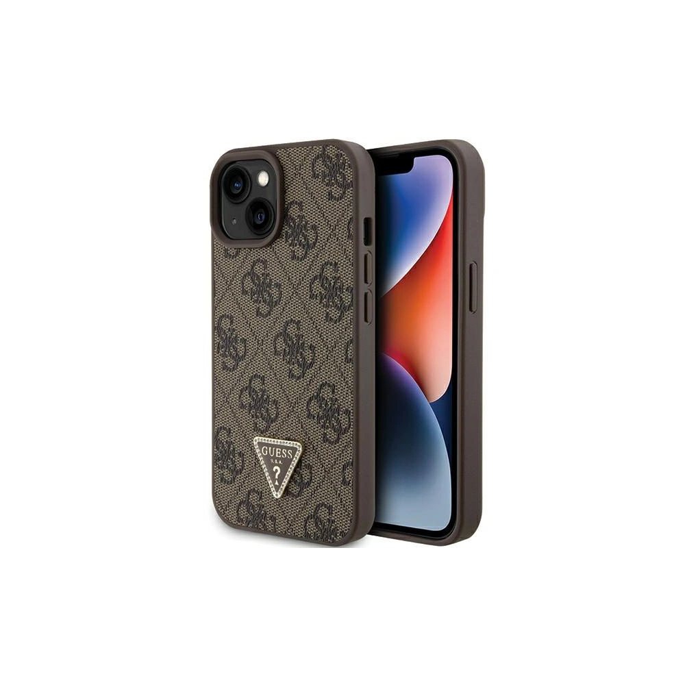 Etui Guess GUHCP15SP4TDPW Apple iPhone 15 hardcase Leather 4G Triangle Strass brązowy/brown