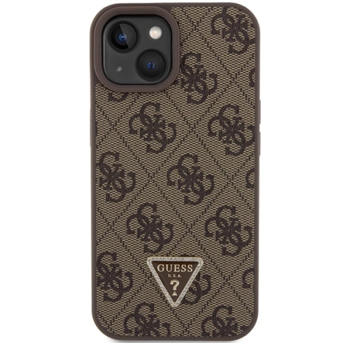Buy Guess GUHCP15SP4TDPW Apple iPhone 15 hardcase Leather 4G Triangle Strass brown - GUE2961 - {ean13} - Home Screen Store Europe