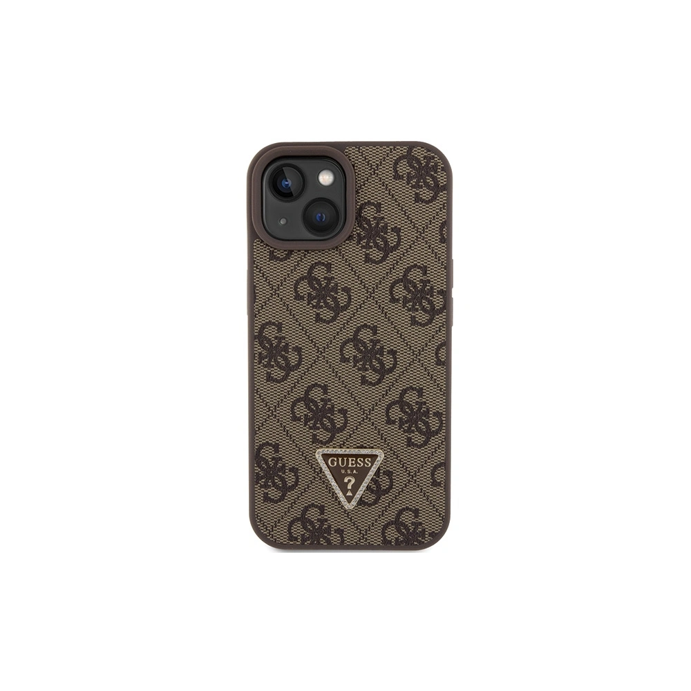 Etui Guess GUHCP15SP4TDPW Apple iPhone 15 hardcase Leather 4G Triangle Strass brązowy/brown