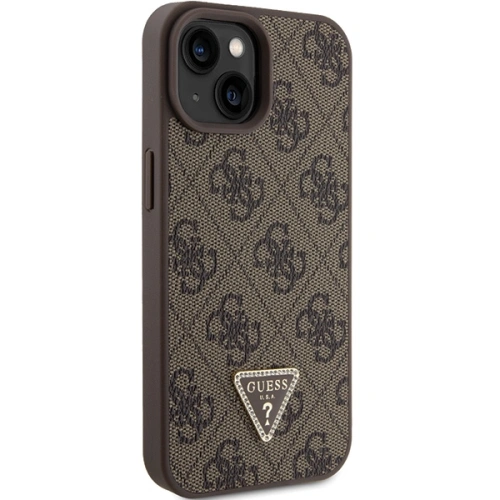 Buy Guess GUHCP15SP4TDPW Apple iPhone 15 hardcase Leather 4G Triangle Strass brown - GUE2961 - {ean13} - Home Screen Store Europe