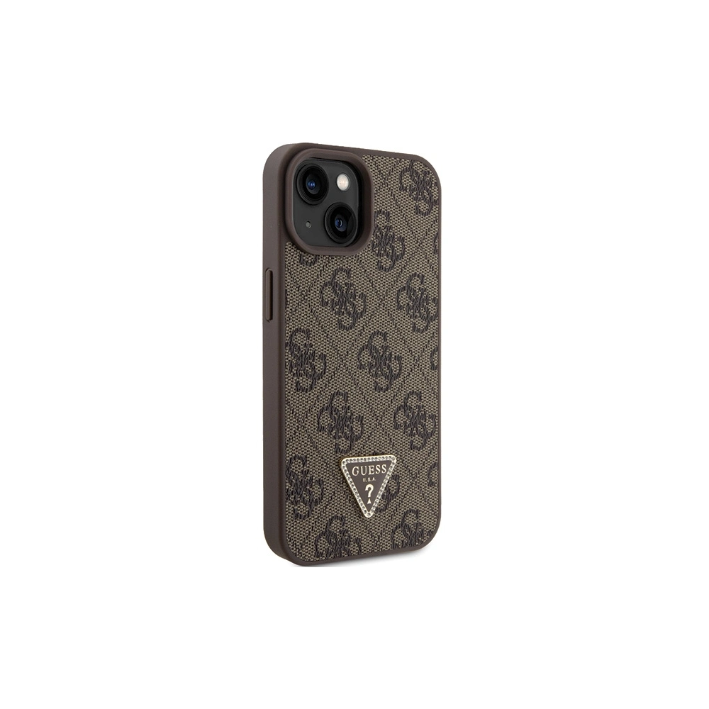 Etui Guess GUHCP15SP4TDPW Apple iPhone 15 hardcase Leather 4G Triangle Strass brązowy/brown