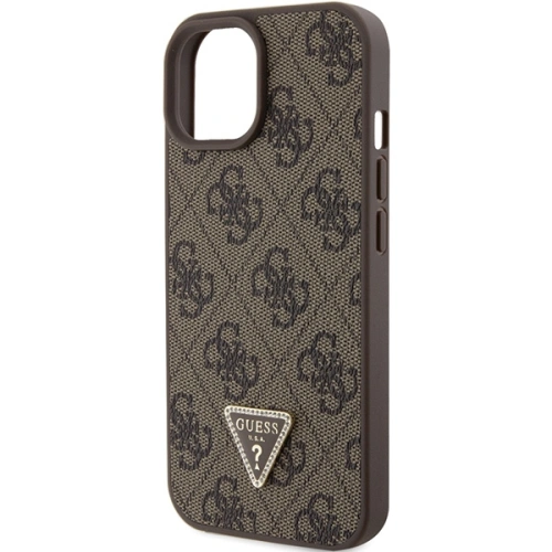 Buy Guess GUHCP15SP4TDPW Apple iPhone 15 hardcase Leather 4G Triangle Strass brown - GUE2961 - {ean13} - Home Screen Store Europe