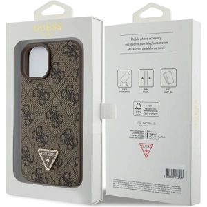 Etui Guess GUHCP15SP4TDPW Apple iPhone 15 hardcase Leather 4G Triangle Strass brązowy/brown