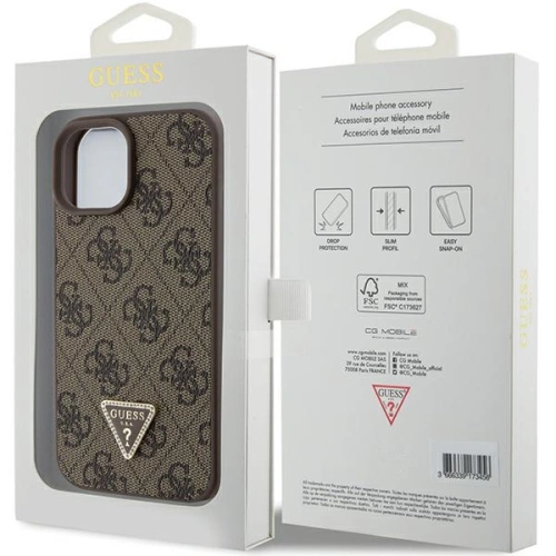 Buy Guess GUHCP15SP4TDPW Apple iPhone 15 hardcase Leather 4G Triangle Strass brown - GUE2961 - {ean13} - Home Screen Store Europe