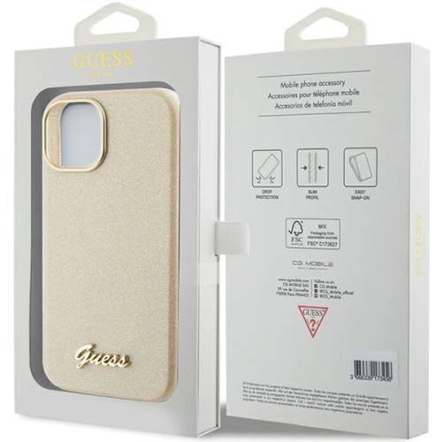Buy Guess GUHCP15SPGMCSD Apple iPhone 15 hardcase Glitter Glossy Script light gold - GUE2962 - {ean13} - Home Screen Store Europe