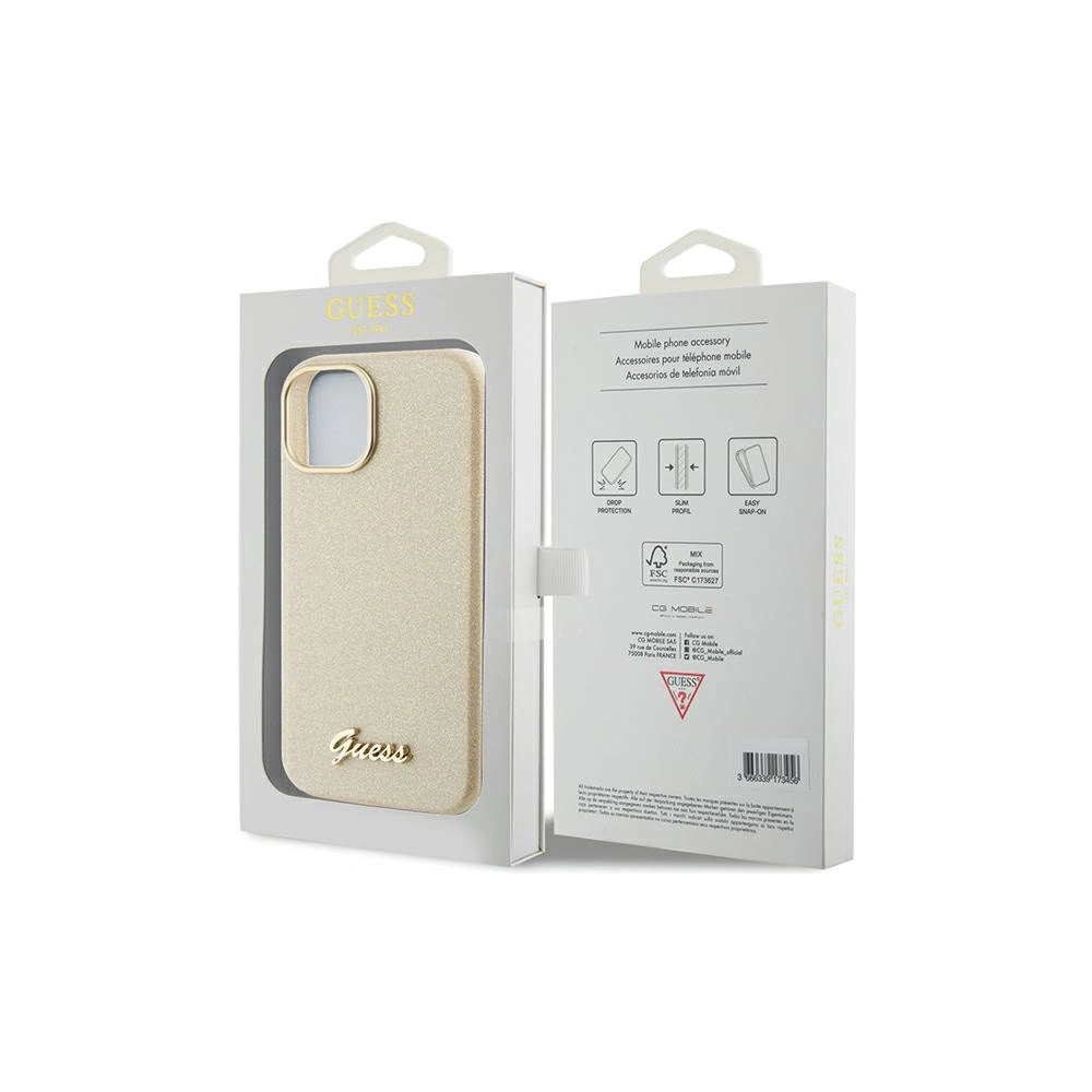 Etui Guess GUHCP15SPGMCSD Apple iPhone 15 hardcase Glitter Glossy Script złoty/light gold