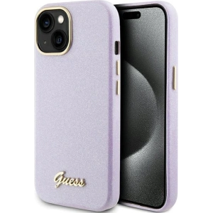 Etui Guess GUHCP15SPGMCSL Apple iPhone 15 hardcase Glitter Glossy Script liliowy/lilac
