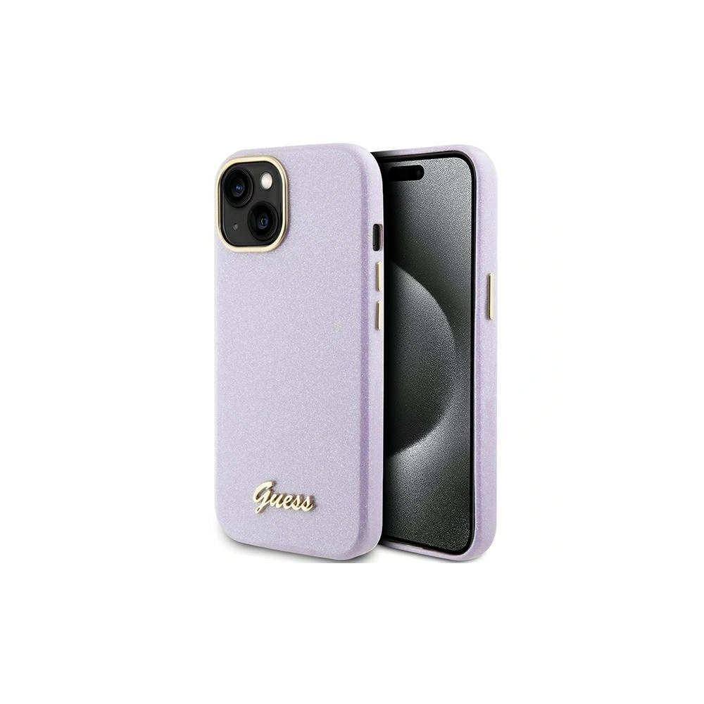 Etui Guess GUHCP15SPGMCSL Apple iPhone 15 hardcase Glitter Glossy Script liliowy/lilac