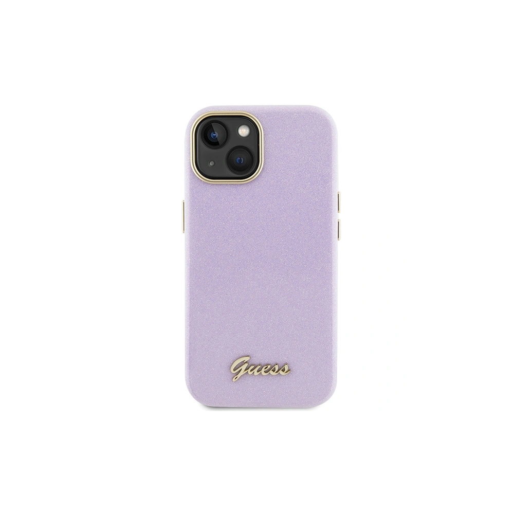 Etui Guess GUHCP15SPGMCSL Apple iPhone 15 hardcase Glitter Glossy Script liliowy/lilac