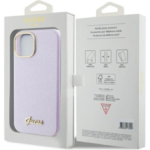 Etui Guess GUHCP15SPGMCSL Apple iPhone 15 hardcase Glitter Glossy Script liliowy/lilac